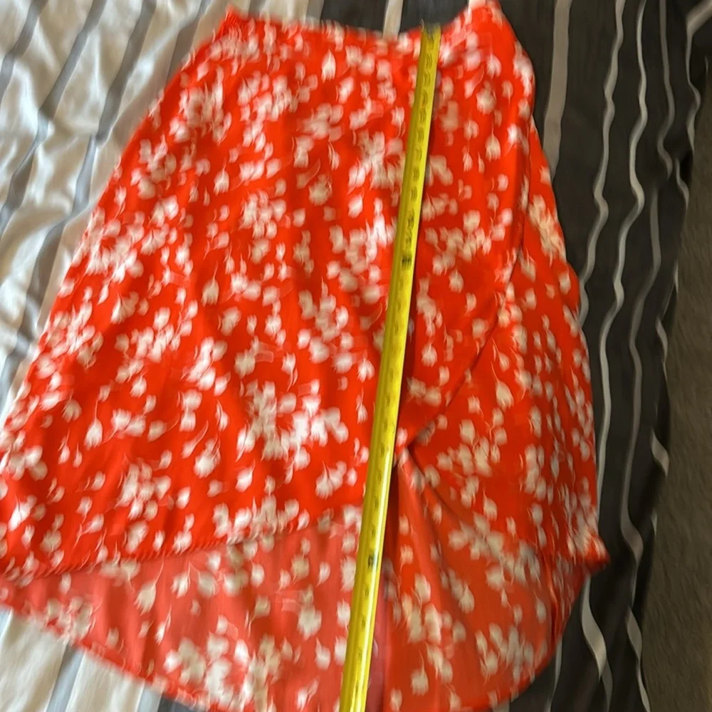 J. Crew Poppy Red Orange White Floral Faux Wrap Midi Skirt sz S